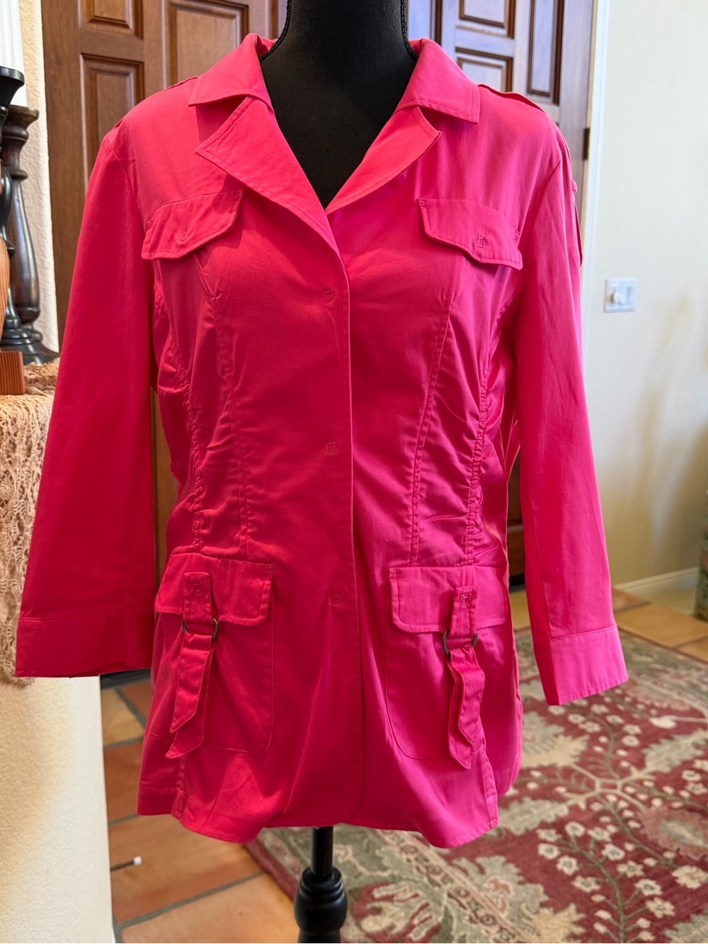Women's Hot Pink Utility Jacket with Flap Pockets